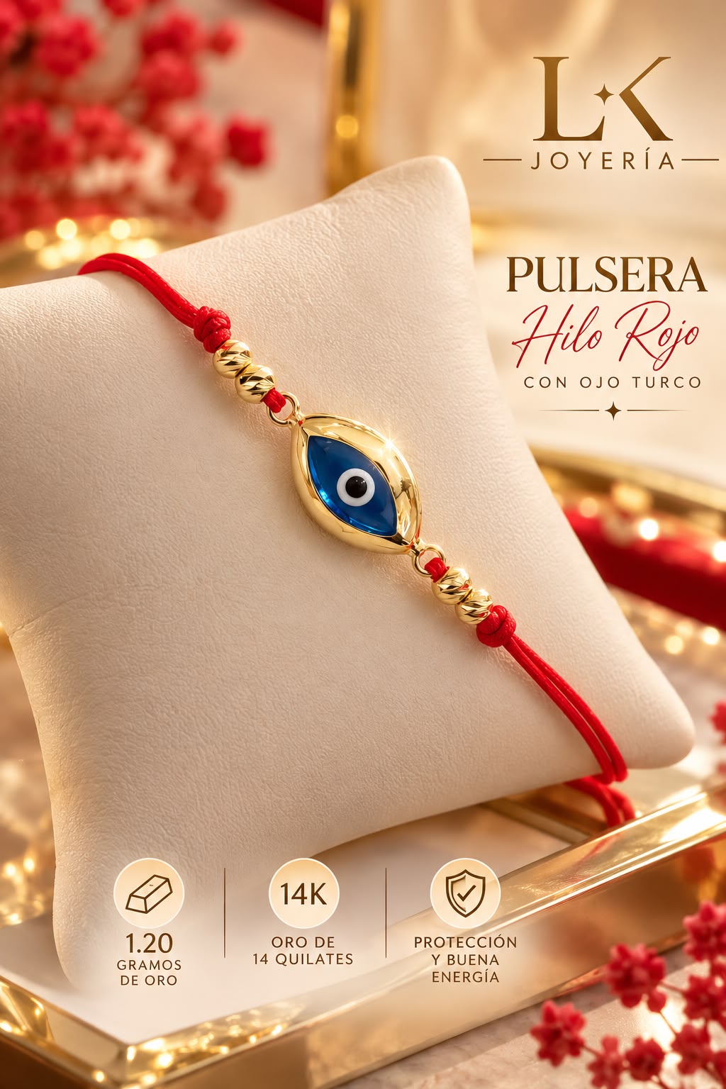 PULSERA HILO ROJO OJO TURCO 1.20GR